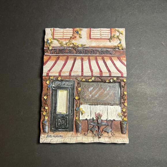 Kate McRostie Cafe de Mery-Sur-Seine 3D Resin French Wall Art Plaque 6 x 4.25" - Picture 1 of 5